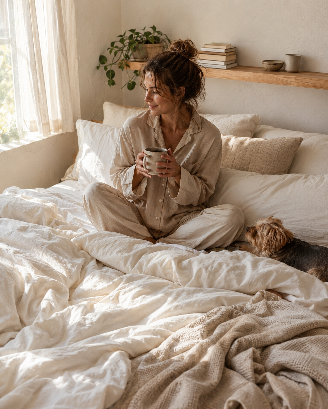 Child playing on a soft white CloudWeave duvet